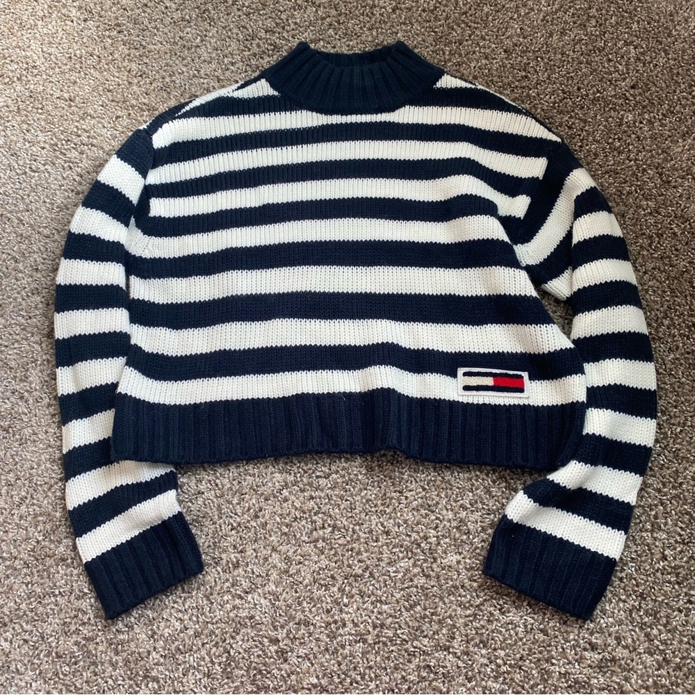 Vintage Tommy Jeans Striped Cropped Turtleneck Sweater